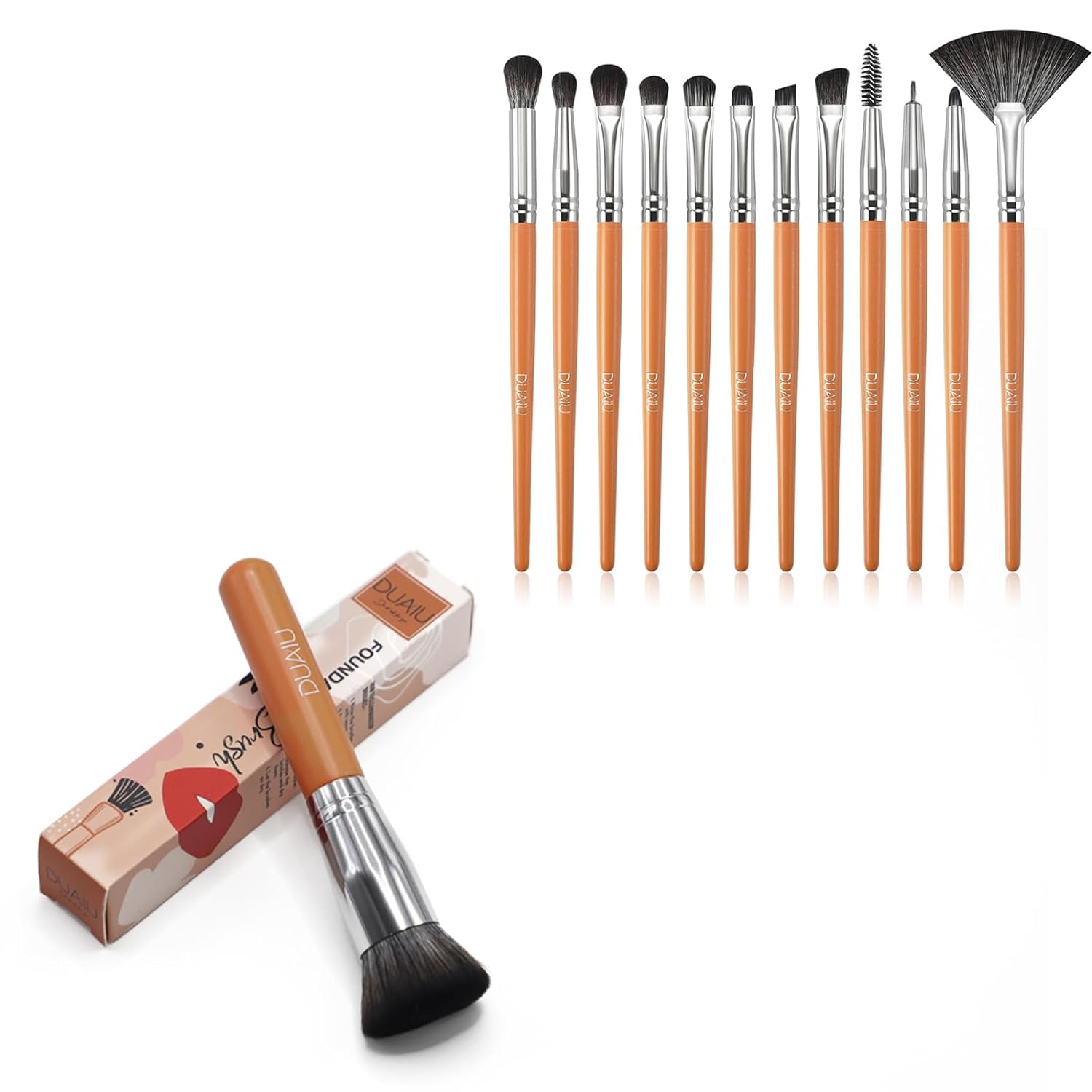 DUAIU 12Pcs Eyeshadow Brush with Flat Top Kabuki Foundation Brush,Makeup Brushes for Liquid Cream Powder Eyeshadow Eyebrow Eyeliner Eyelash Concealer Blending