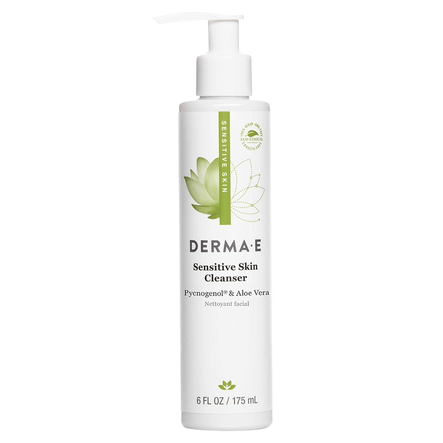 DERMA-E Sensitive Skin Cleanser Ð Gentle, Unscented Cleansing Face Wash Ð Soothing Facial Cleanser with Pycnogenol and Aloe Vera - Reduces Redness and Irritation, 6 fl oz