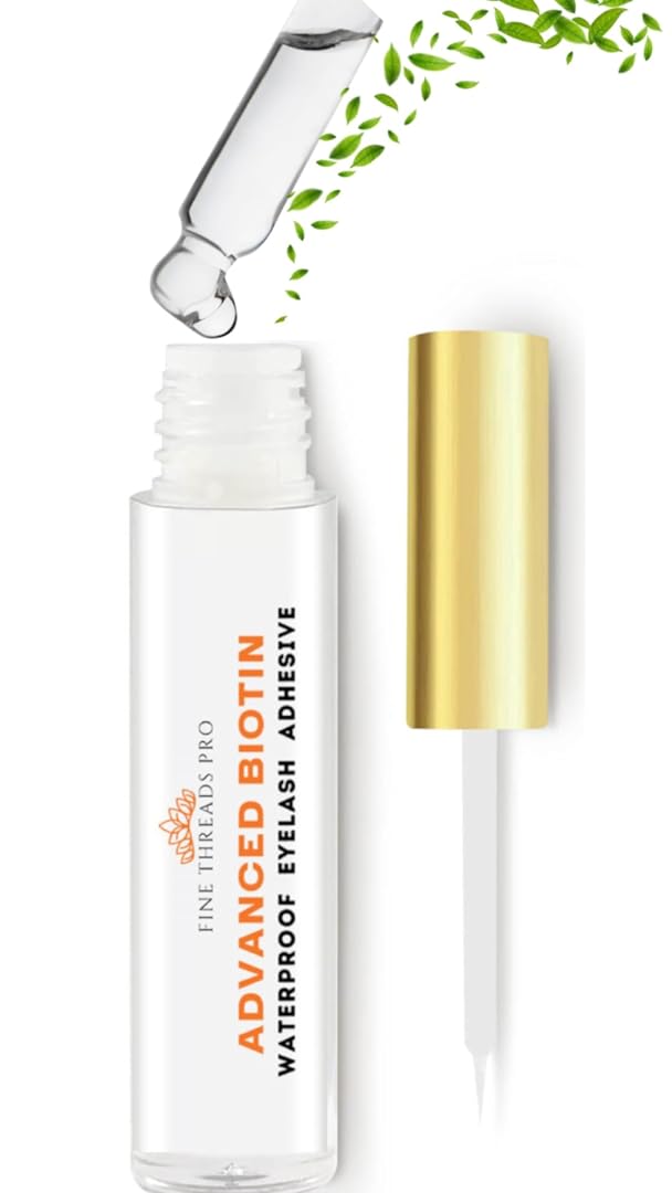 Clear Lash Glue with Lash Growth BIOTIN; Sensitive Eyes; Strong Hold Easy Brush On for False Eyelash Extensions, Strip Lashes, Mink, Wispy, Cluster Eyelashes; Latex Free, No Parabens; Waterproof