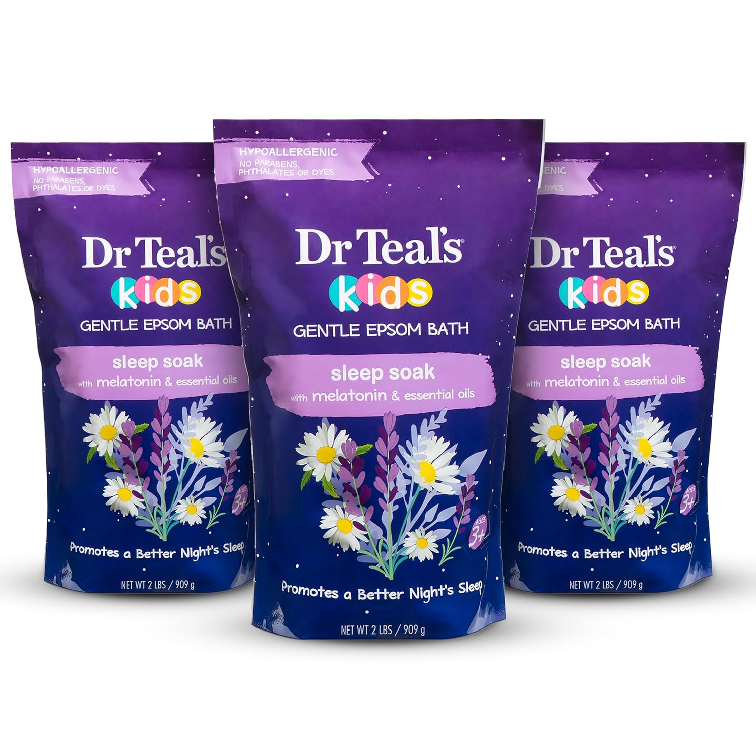Dr Teal's Kids Gentle Epsom Salt, Sleep Soak with Melatonin & Essential Oil Blend, 2 lbs (Pack of 3)