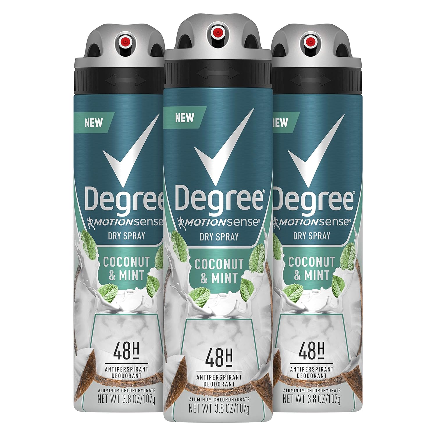 Degree Men Antiperspirant Deodorant Dry Spray Coconut & Mint 3 count 72hr Sweat and Odor Protection Degree for Men 3.8 oz