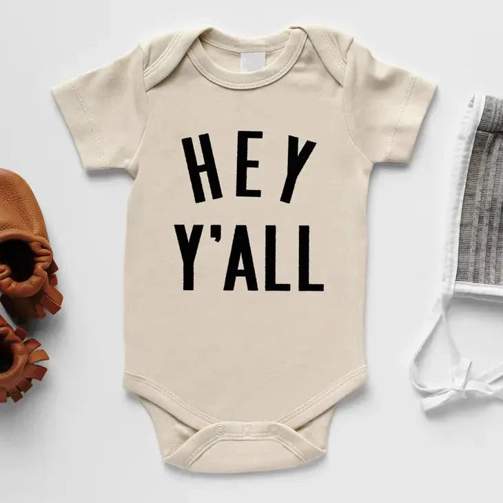 Cream Hey Y'All Organic Baby Bodysuit