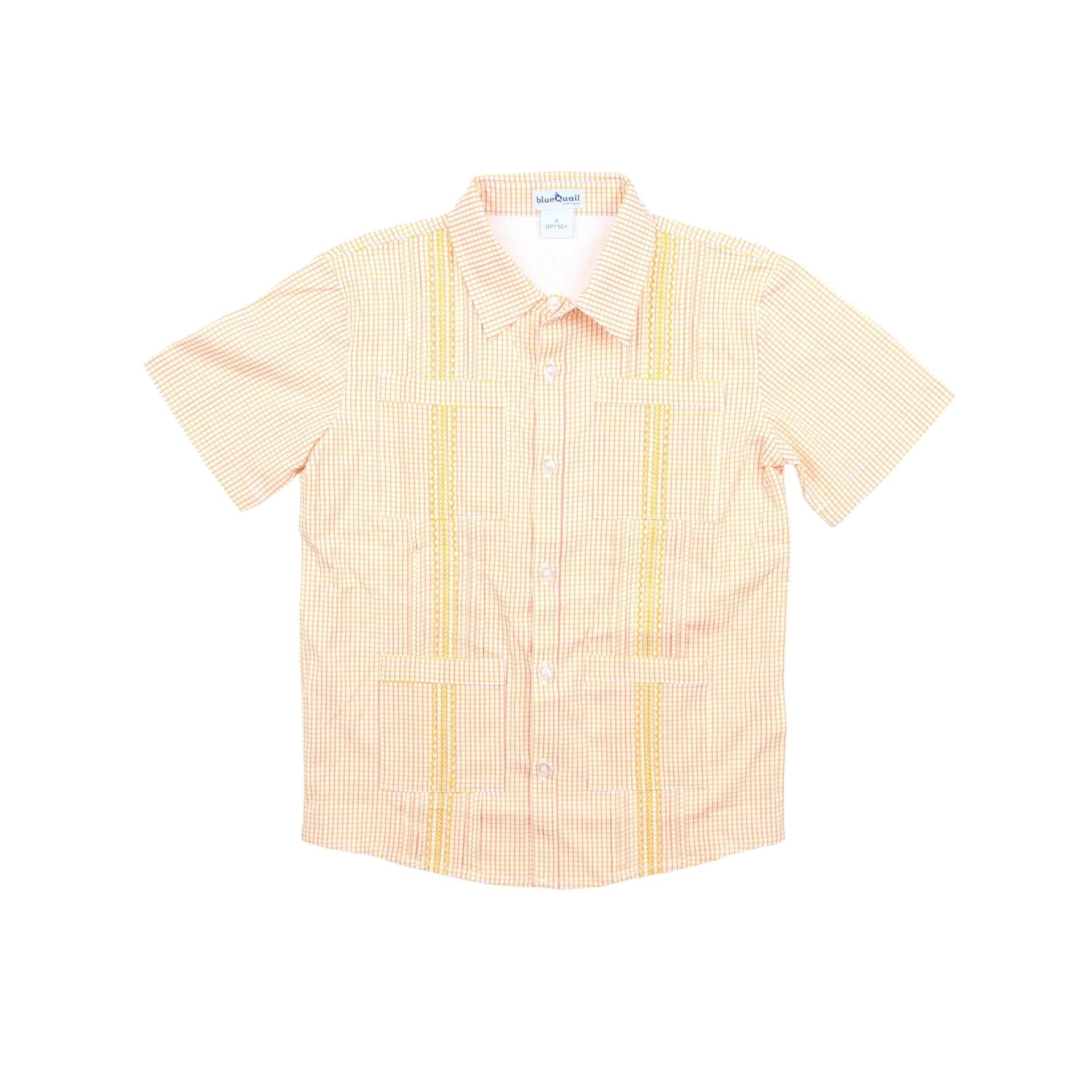 Blue Quail Guayabera | Pink/Citrus Check