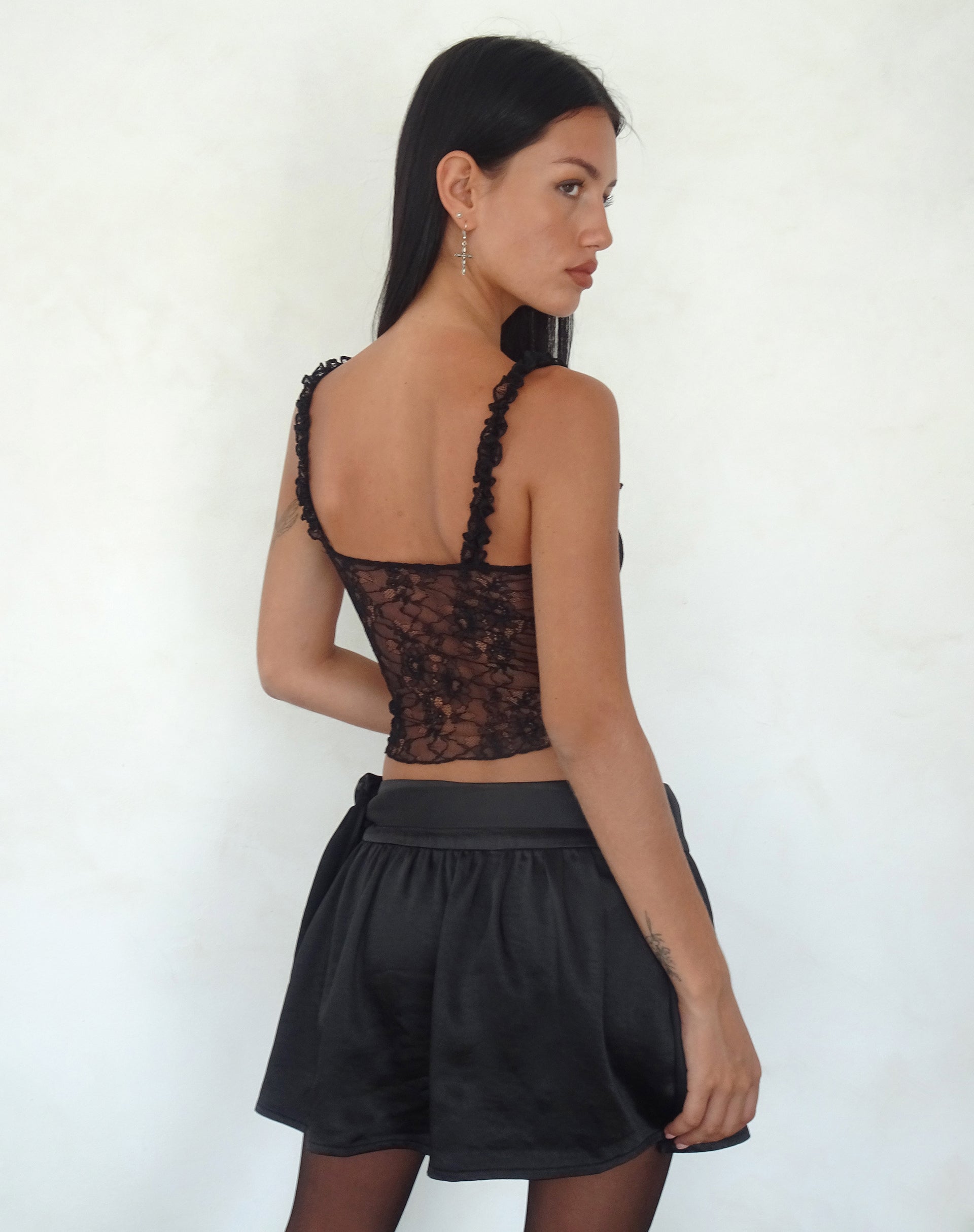 Habema Wrap Mini Skirt in Satin Black