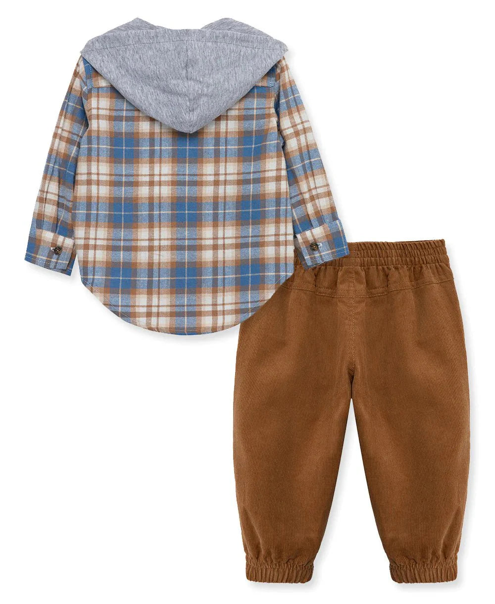 Blue Plaid Woven Pants Set