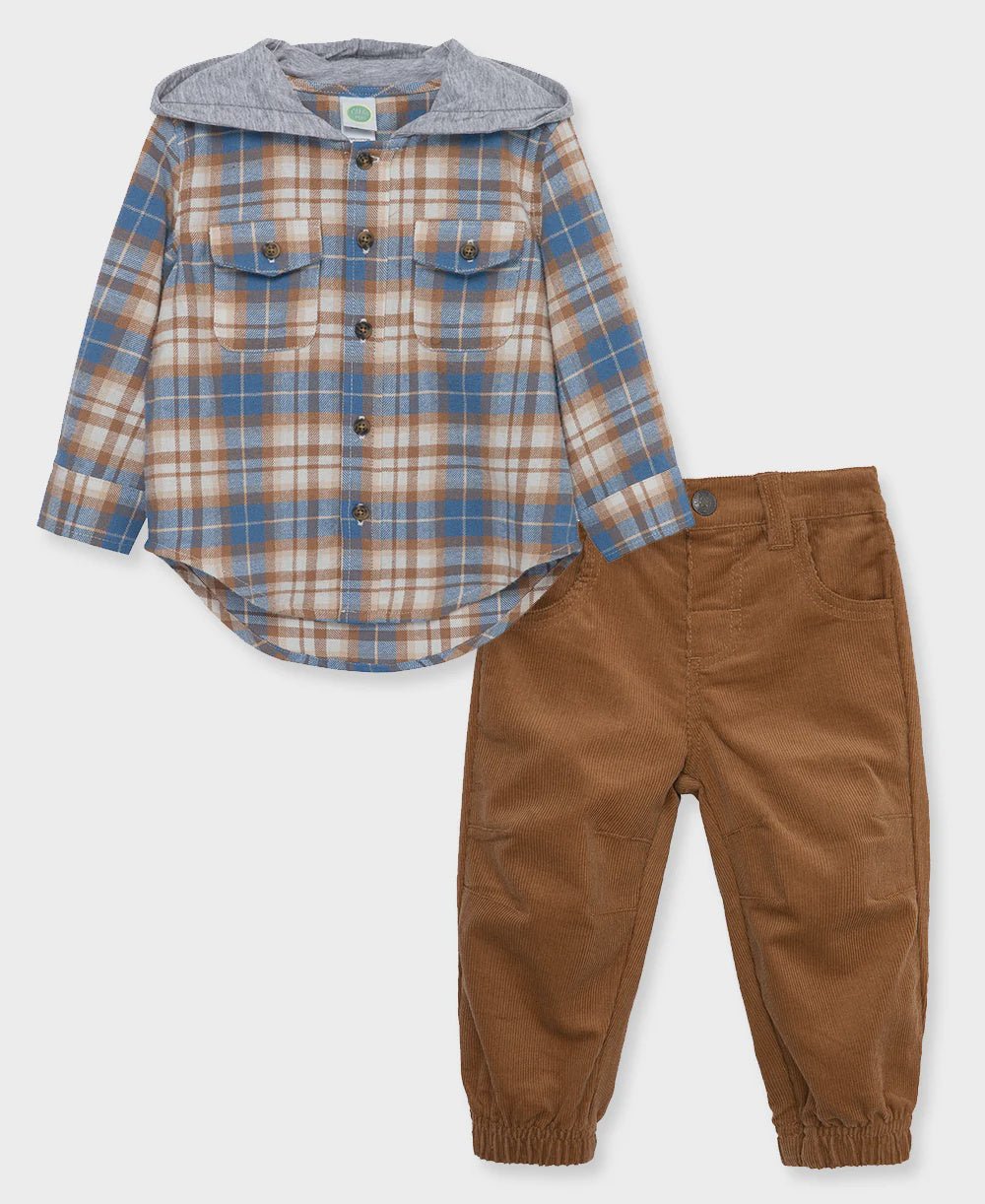 Blue Plaid Woven Pants Set