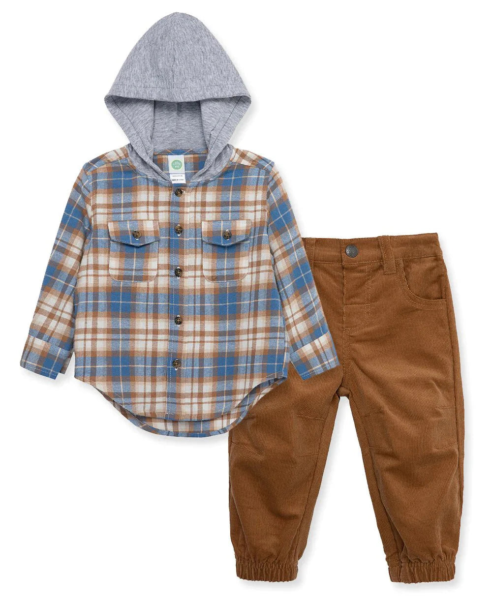 Blue Plaid Woven Pants Set
