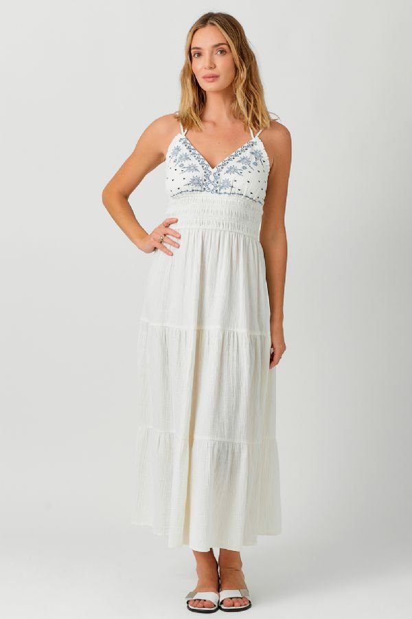 Embroidered Long Tiered Dress