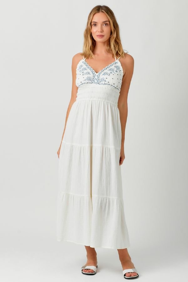 Embroidered Long Tiered Dress