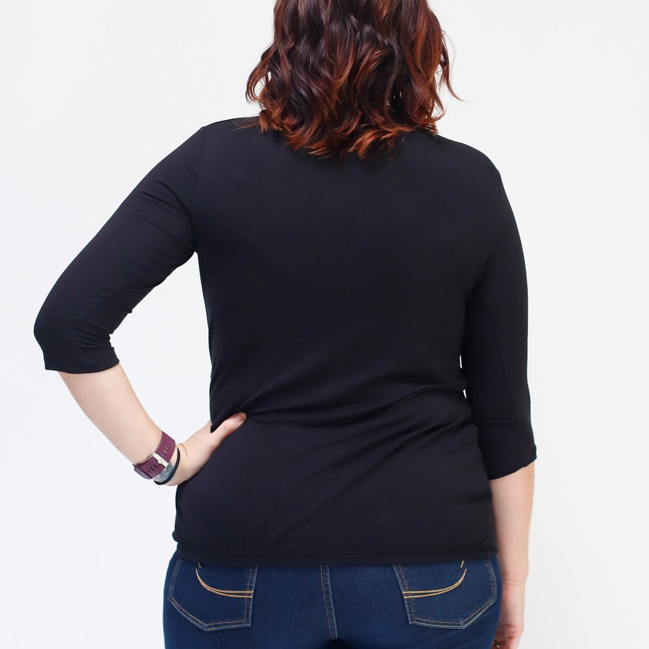 Black Pleated Nursing Top - 3/4 Sleeve