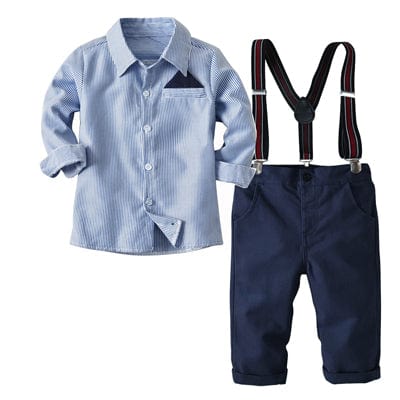 Blue Striped Boy Suspender Outfit