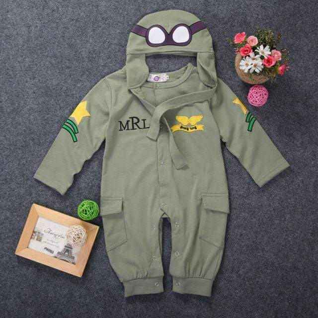Boy's Clothing Army Green / 12M Airman Baby Rompers + Cap Boys Clothes Newborn Jumpsuits