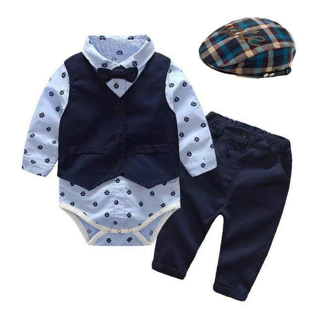Blue Tuxedo Baby Romper Outfit