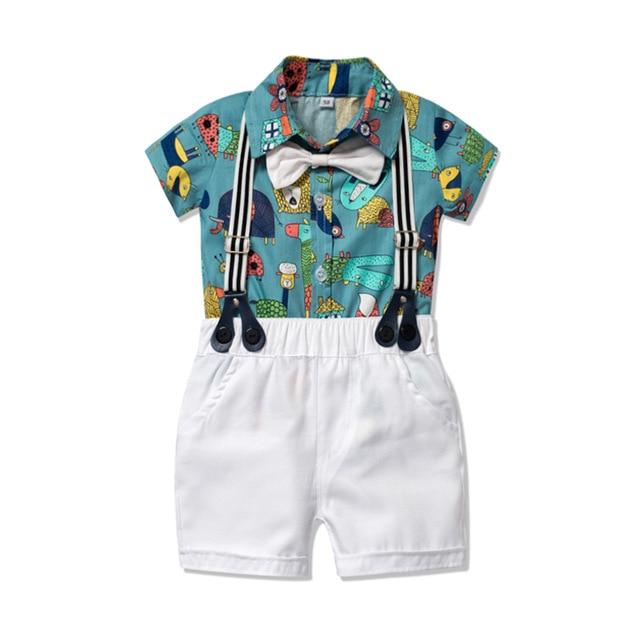 Boy's Clothing KB6014 Green White / 6M / China Boy Animal Print Romper Outfit