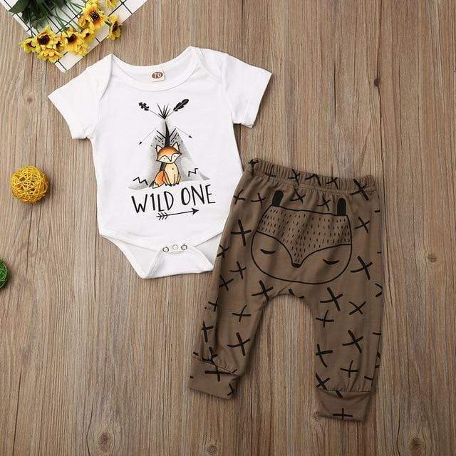 Girl's Clothing White Romper & Brown Pants / 18M Cartoon Animal Print Romper