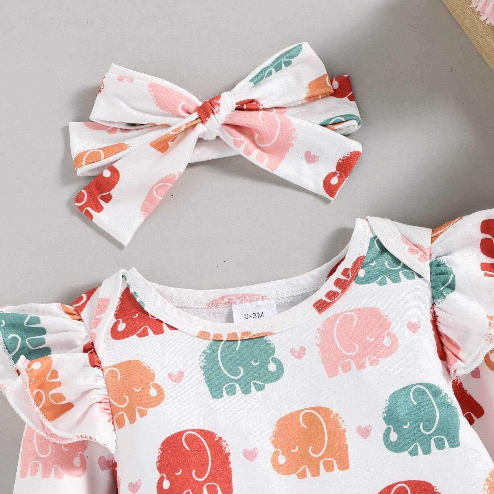 Elephant Print Baby Romper and Skirt Set