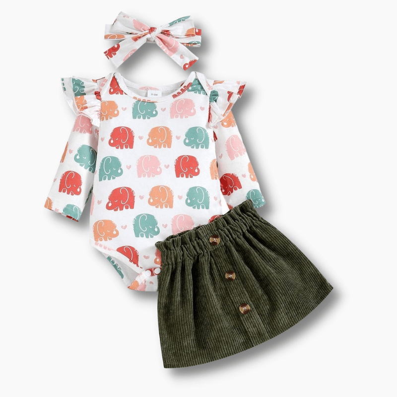Elephant Print Baby Romper and Skirt Set
