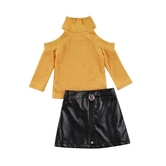 Cold Shoulder Top and Leather Skirt