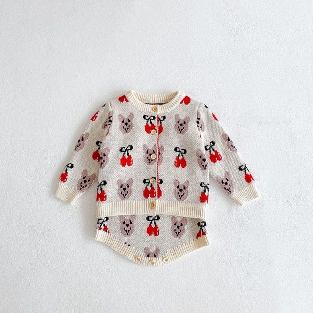 Cherry Bear Baby Cardigan Bodysuit