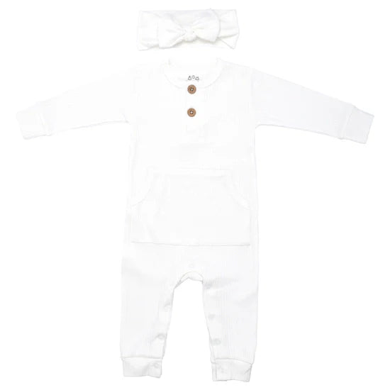 Baby Ribbed Playsuit with Pockets and Bow